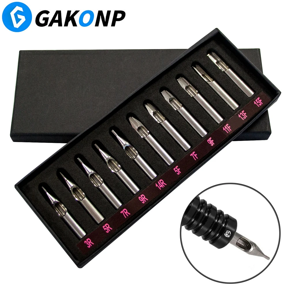 11pcs Stainless Steel Tattoo Nozzle Tip with Cleaning Brush RT FT Mixed Tattoo Tips Kits Assorted Tip for Coil Tattoo Machine