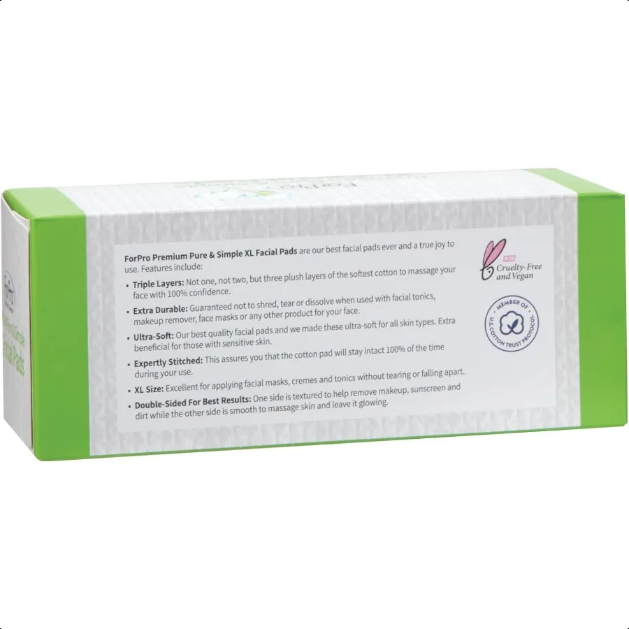 フォープロ プレミアムピュアシンプルXLフェイシャルパッド トリプルレイヤー ウルトラソフト メイク落としパッド 100%ビーガン クルエルティフリー 60枚入り