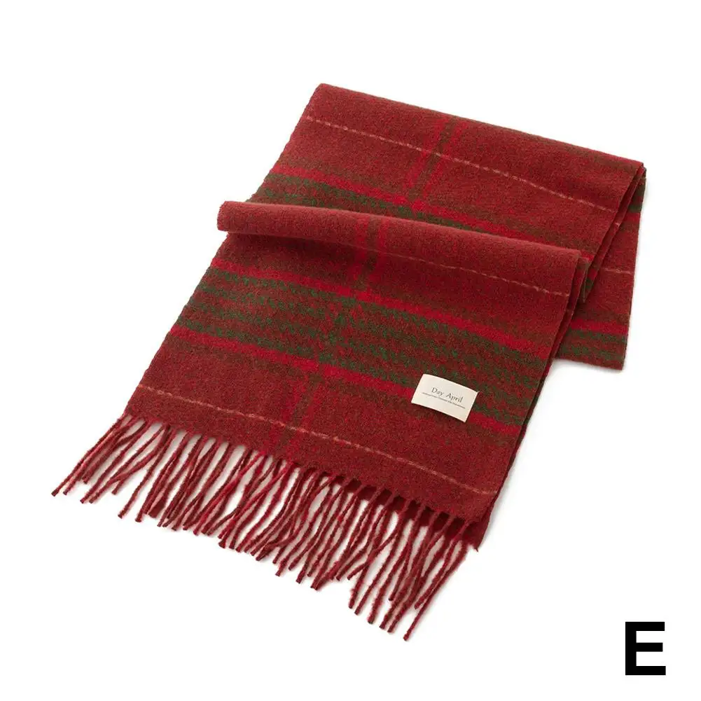 Christmas Plaid Scarf Women's Winter Imitation Cashmere Warp Thermal Design Shawl Scarf 1PCS Neckerchief with Knit L4X1