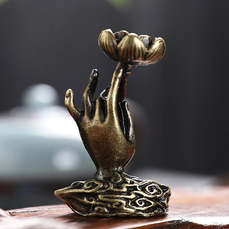 Pure copper backflow incense Buddha hand lotus brass incense frame incense Zen tea ceremony table furnishings