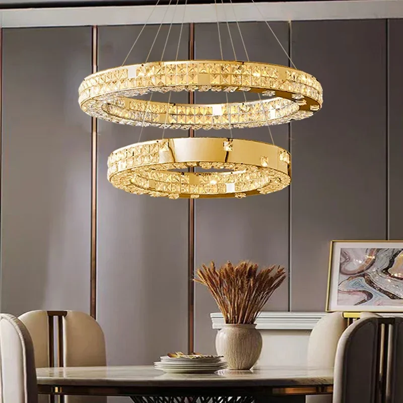 

Crystal Ceiling Chandeliers LED Modern Circle Lighting Fixture Luxury Golden Hanging Lamp for Ceiling for Living Room Home Decor