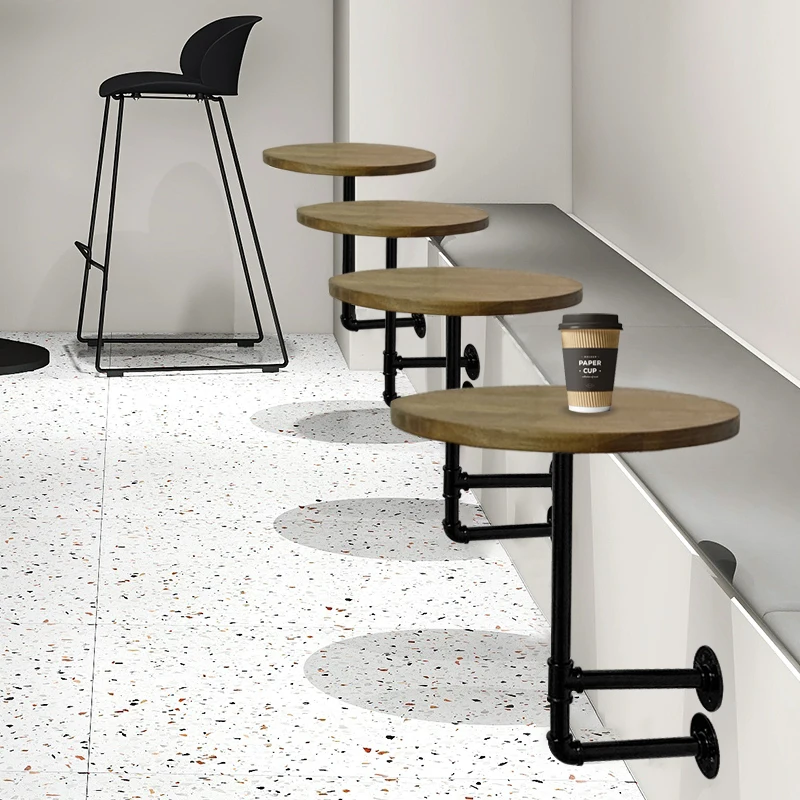 Industrial Wall Round Table Small Apartment Dining Table Space-Saving Snack Bar Shelf for Coffee Shop