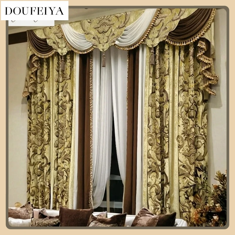 French Rococo Curtains for Living Room Bedroom Villa Luxury High-end Imported Silk Velvet American European Curtains Custom Size