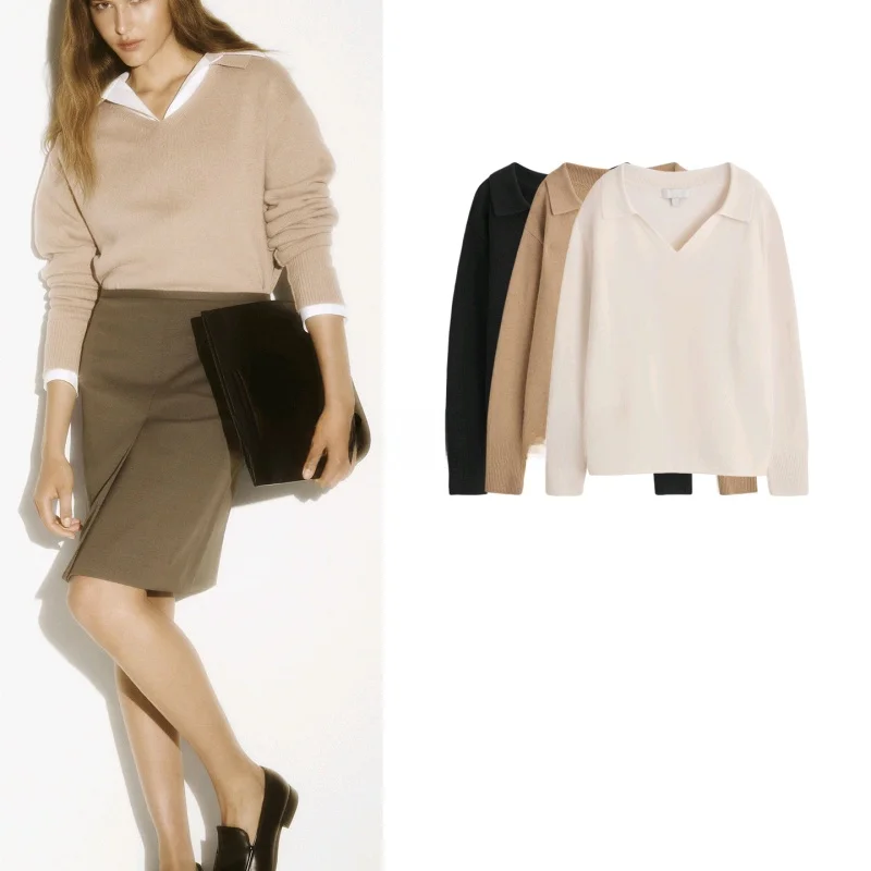 Herfst nieuwe collectie dames ne wolmix gebreide top stand fit casual losse sle lange Sve polyester stof