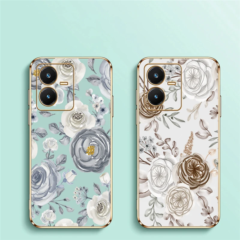 الفاخرة تصفيح جراب هاتف ل Vivo Y20 2021 Y18 Y17S Y16 Y21 Y21E Y21S Y21A Y20i Y20A Y20G غطاء نمط زهرة السيليكون #2