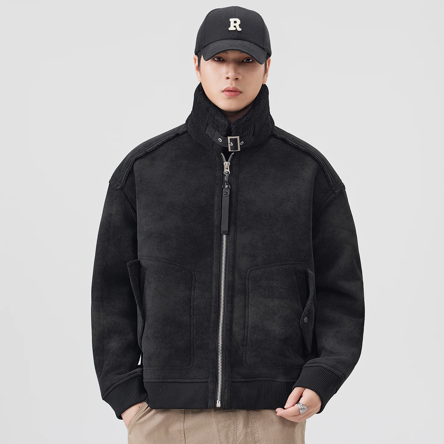 

Зимняя мотоциклетная куртка с подкладкой из искусственного меха, мужская винтажная модная уличная одежда, повседневная свободная теплая куртка-карго, мужские парки, верхняя одежда