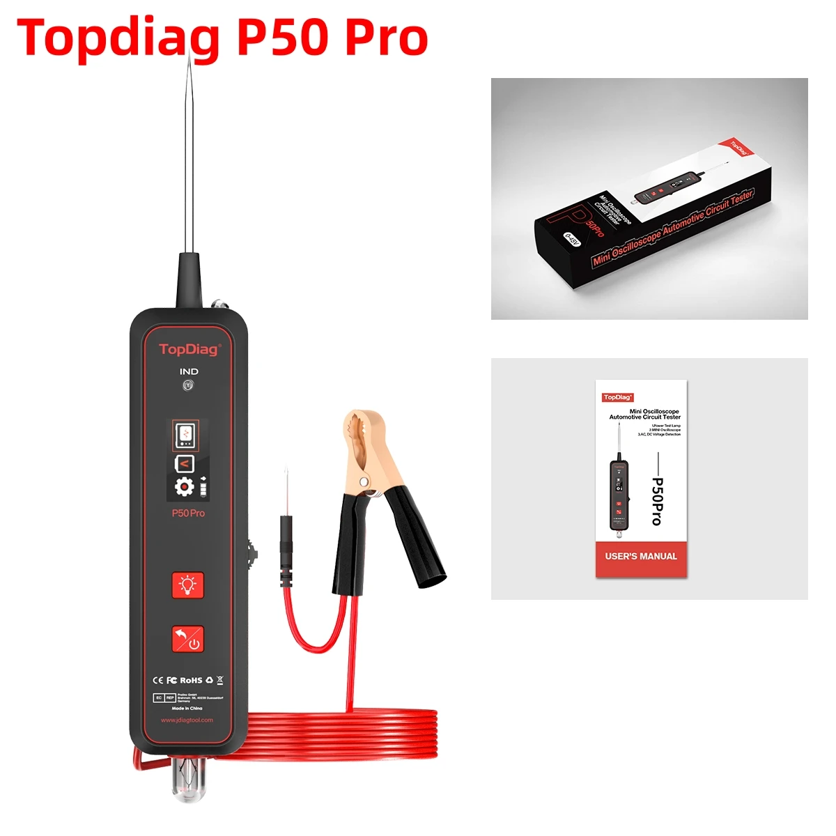 Topdiag P50 Pro Jdiag Mini Oscilloscope Automotive Circuit Tester Multifunctional 12/24V Circuit System Electrical Detector