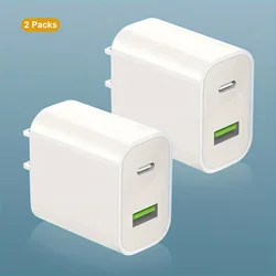 2-Pack High-Speed USB C Charger Block - Dual Port Power Delivery Adapter with Fast Type C Charging