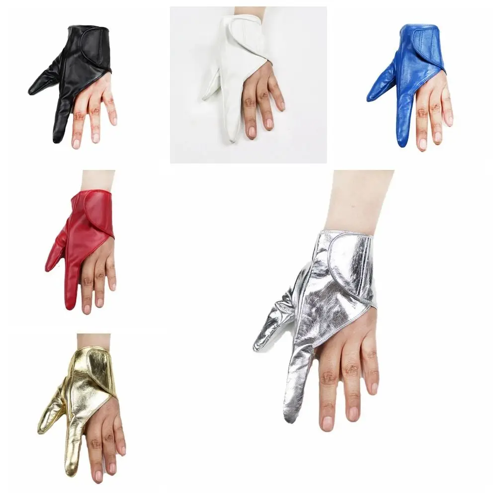 Performance Gloves for Women Men Street Dance Punk PU Leather Nightclub Show Dancing Singing KTV Half-finger Gloves