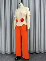 Women Colorblock Jumpsuit O Neck Short Sleeve 3D Flower Peplum Wide Leg Long Pants Elegant African Causal Office Church Outfit - Image 3