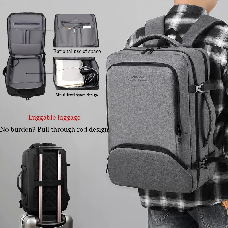 Schoolbag Men 17.3''Large Capacity Laptop Backpack USB Port Multi-functional Business Bags Outdoor Travel Bag Oxford Waterproof