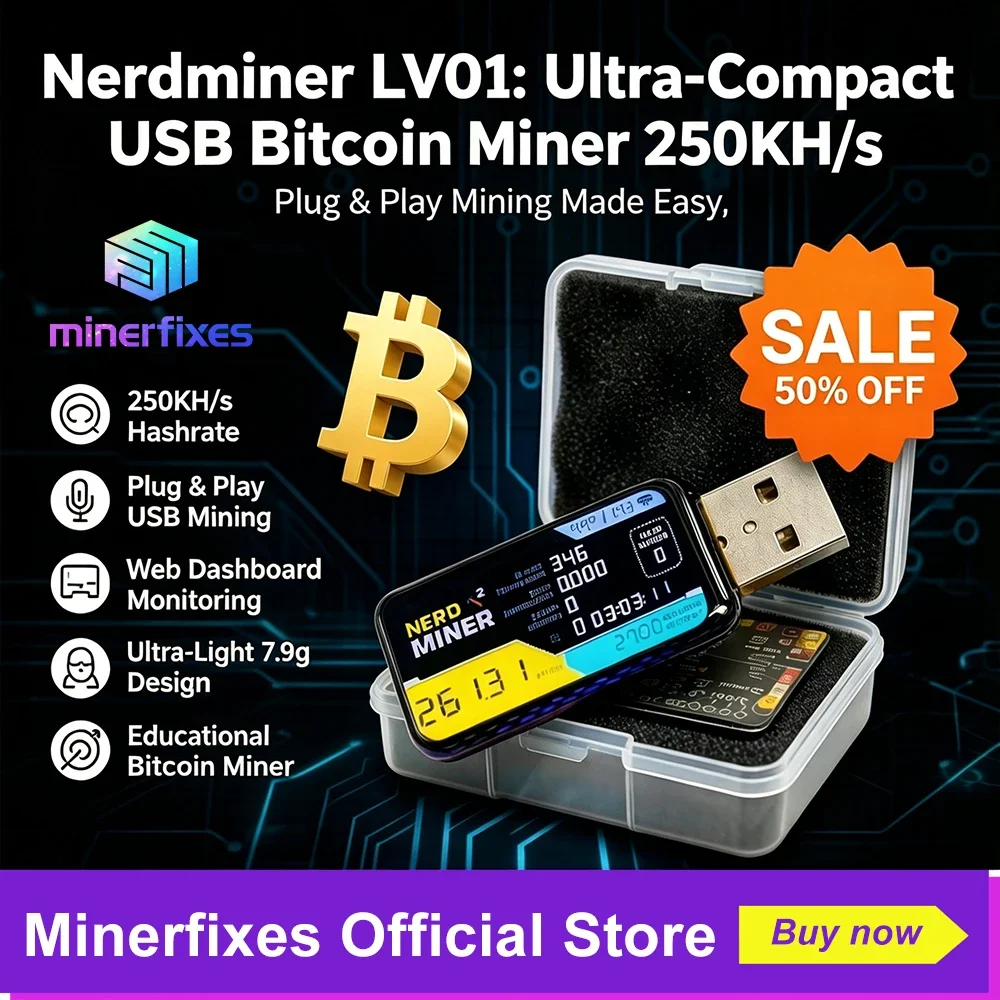 Minerfixes Nerdminer 250KH/s USB Bitcoin Solo Miner NerdMiner LV01, Minero de Bitcoin Portátil, Lotería de Minería de Criptomonedas, Mini Pantalla LCD Inteligente
