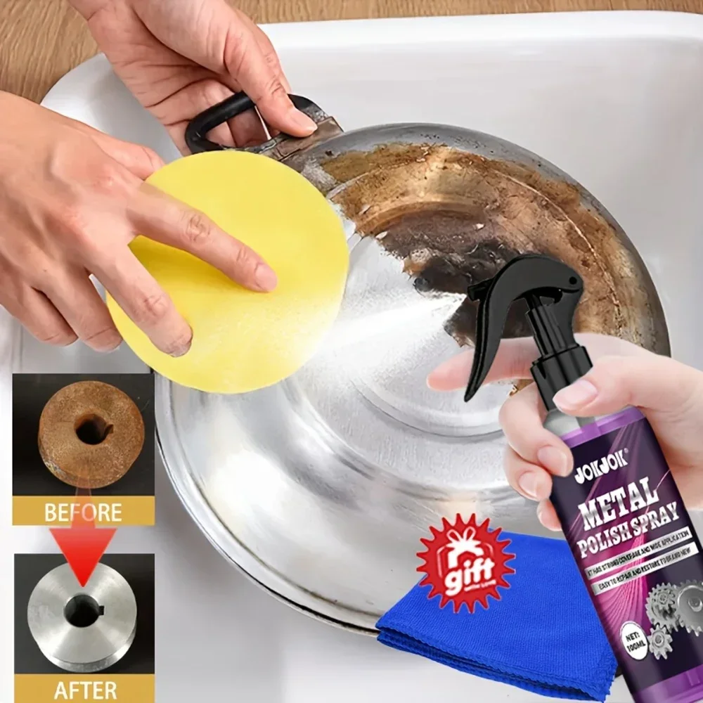 

JOKJOK Metal Polishing Spray - 100ML, Heavy-Duty Rust Remover, Universal Metal Cleaner for Cars, Kitchens, and Bathrooms