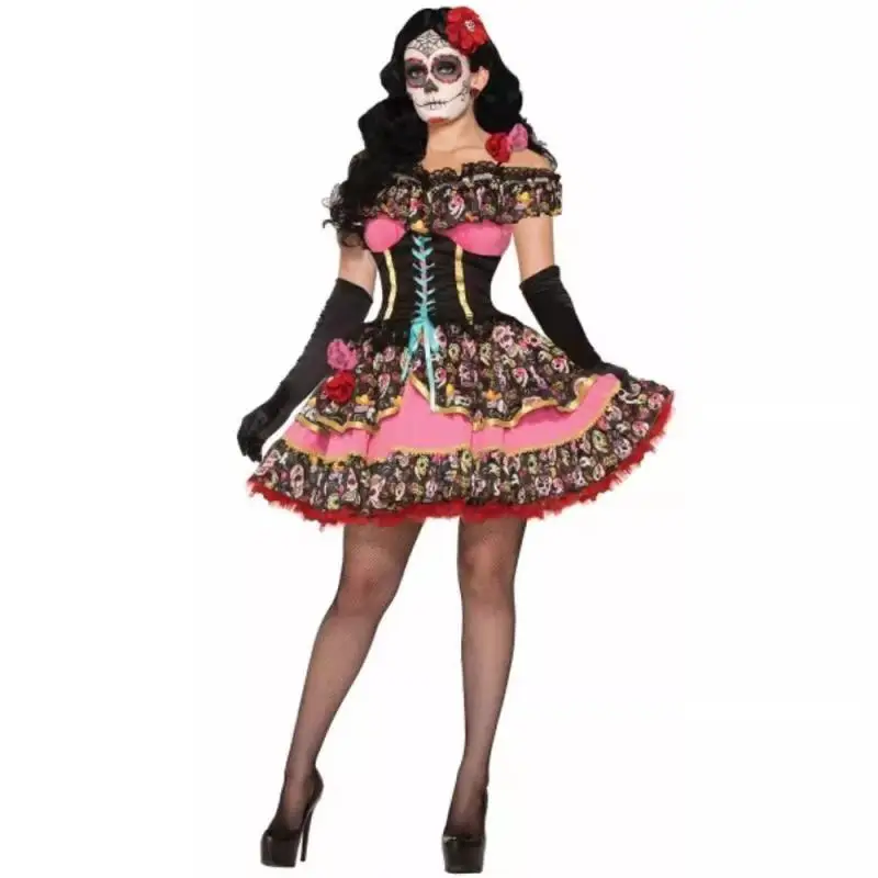 Mexikanisches Tag der Toten Blumenfee Geisterbraut Kostüm Horror Erwachsene Frauen Zombie Totenkopf Vampir Cosplay Halloween-Party