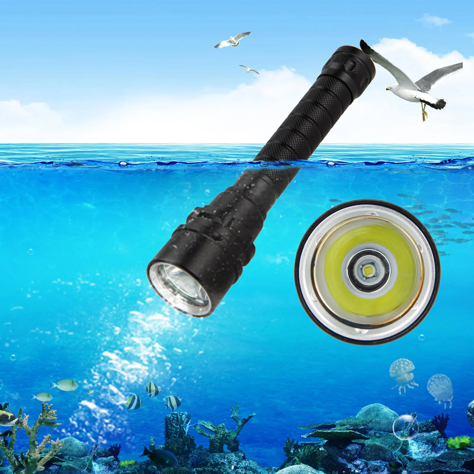 Powerful LED Diving Flashlight Super 20000LM Professional Underwater Torch IPX8 Waterproof rating Lamp Using Battery light