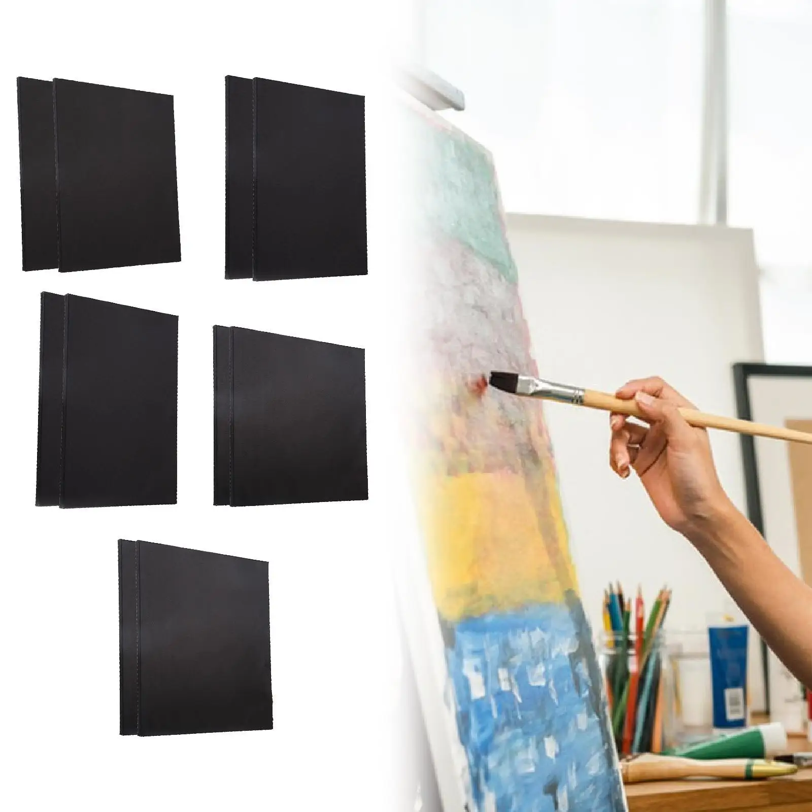 2-х предметная деревянная рамка, художественные принадлежности, хлопковый черный холст, черный натянутый холст для поделок, акриловая картина маслом, темпер