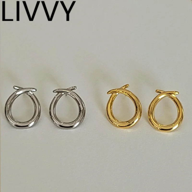 

LIVVY Silver Color Stud Earrings New Style INS Fashion Simple Cross Geometric For Women Party Jewelry Accessories