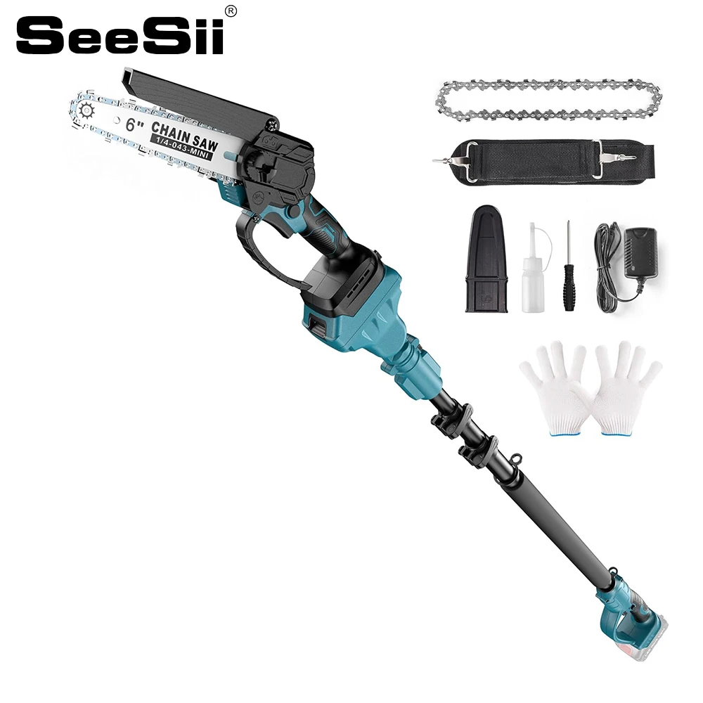 

SEESII 2-in-1 6inch Brushless Electric Chainsaw High Branch Saw 1.3-2.8m Extension Pole Saw Telescopic Rod Garden Power Tools