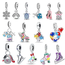 925 Sterling Silver Shining Roller Skates And List of Musical Symbols Charm Fit Bracelet Necklaces Women's Jewelry Gift