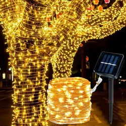 Solar Outdoor Lights LED Fairy Garland Copper Wire Light for Christmas Party Waterproof String Lights Garden Wedding Decorations