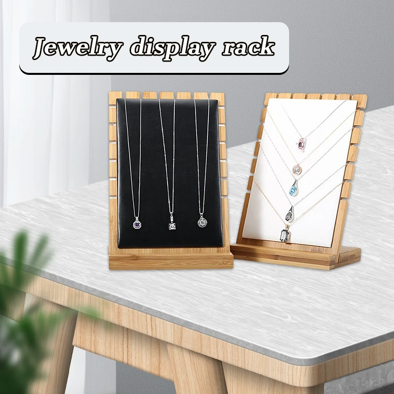 

Wooden Jewelry Display Stand Necklace Showcase Holder Multiple Necklace PU Jewelry Organizer