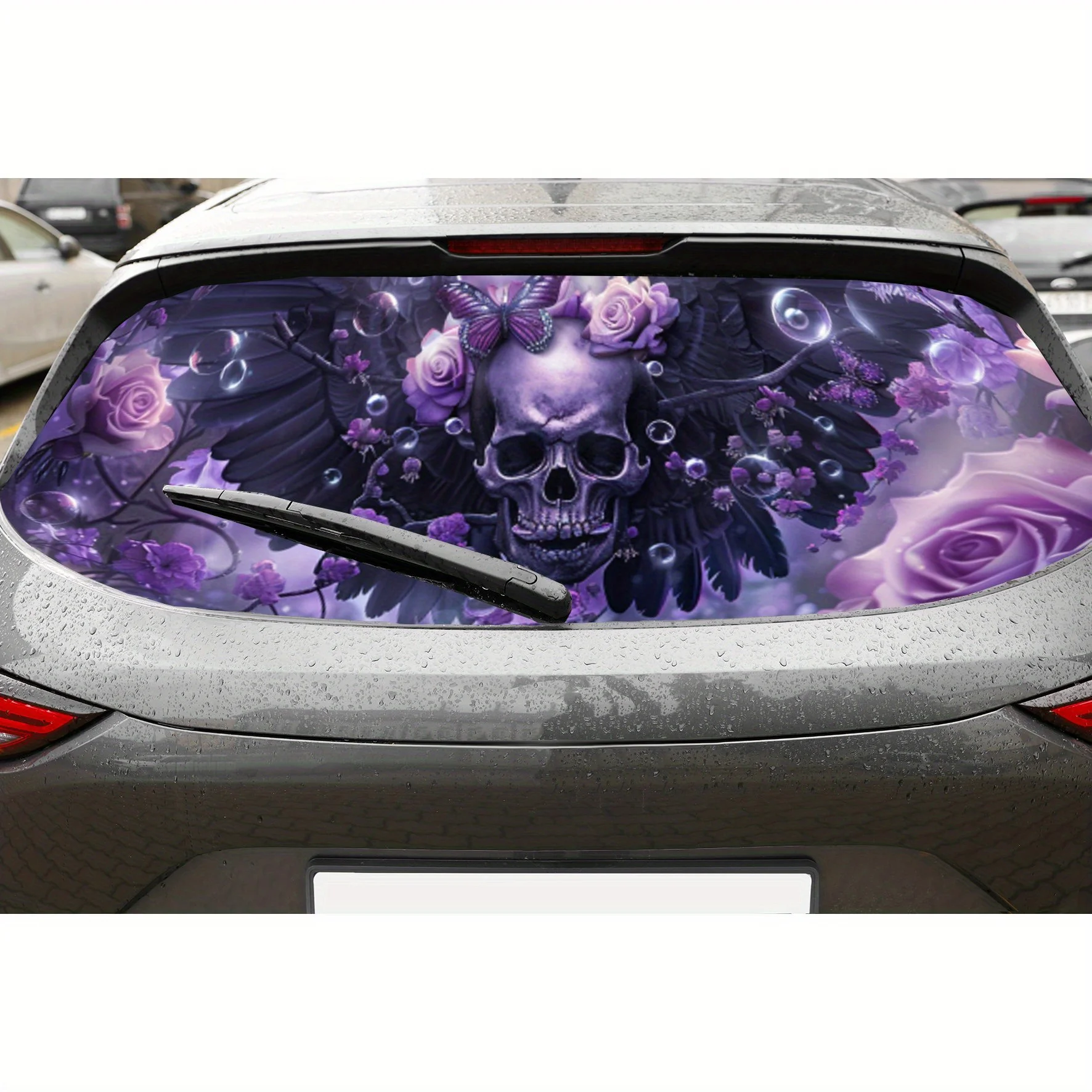 

Fantasy Purple Skull and Wing PVC Perforated Car Vinyl Wraps, Privacy Enhancing Design for Rear Window, Car Rear Windshield Stic