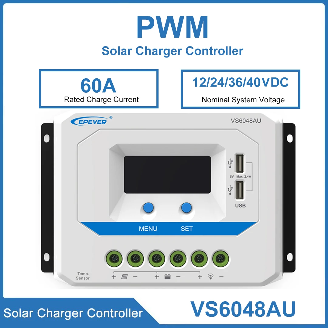 

EPEVER VS6048AU 60A Solar Charger Controller 12V24V36V48VDC Regulator For Solar System LCD Diaplay Two USB Ports