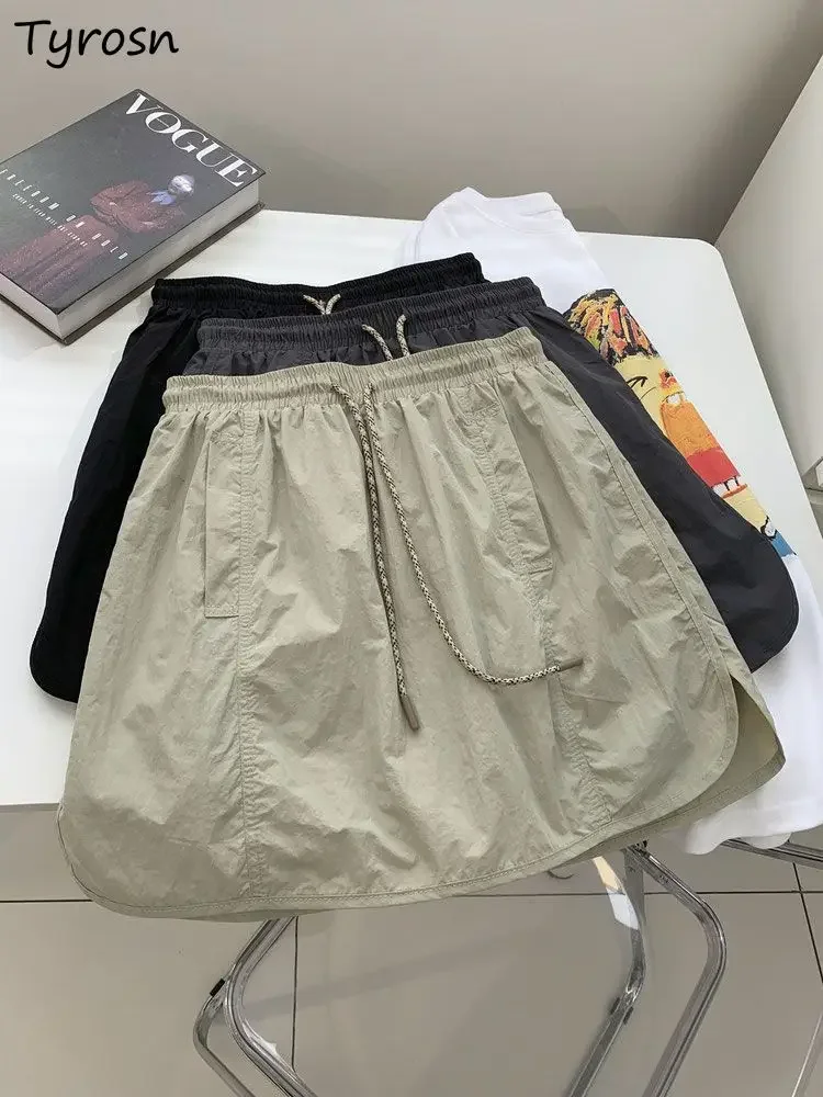 

5 Colors Cargo Mini Skirts Women A-line Vintage Simple Chic Fashion Sporty Preppy Style All-match Streetwear Drawstring Summer