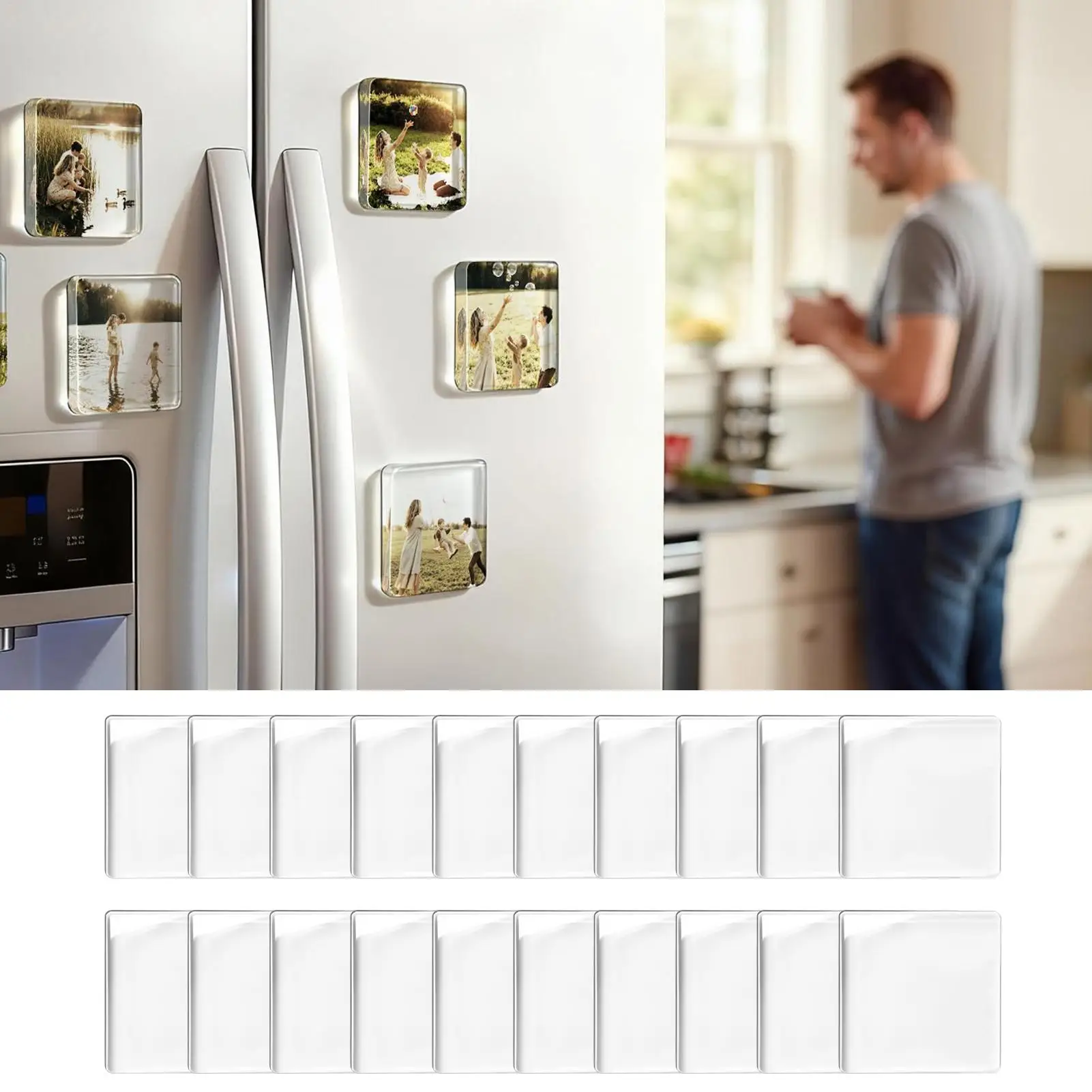 20pcs Acrylic Magnets Clear 2x2 Inch Magnetic Acrylic Square Fridge Magnet For Home Kitchen School Classroom Dorm Room Party