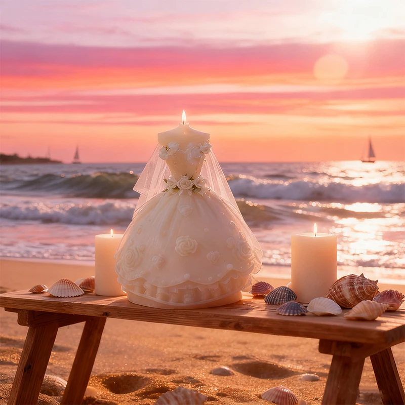 

Bridal Gown Silicone Mold 3D Wedding Dress Lace Rose Aromatherapy Candle Resin Plaster Mould for Romantic Valentine's Day Gift