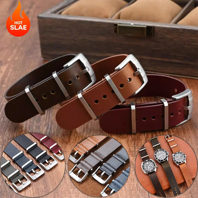 Neues Vintage-Uhrenarmband, 20 mm, 22 mm, universelles Armband aus Ölwachs-Leder mit oberer Schicht für Omega, für Seiko, Uhrenarmband für Huawei-Armband