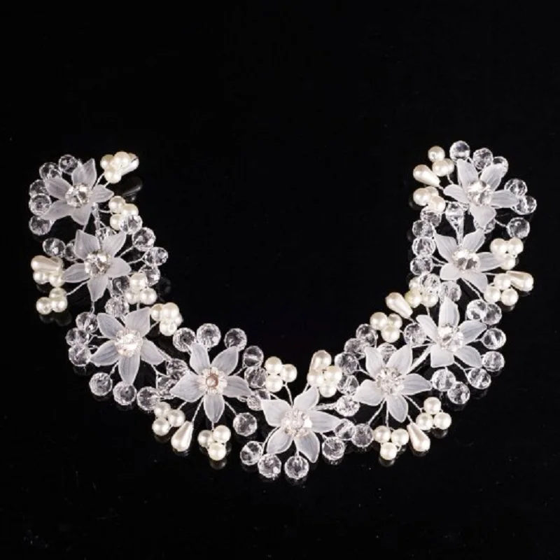 Branco casamento acessórios de cabelo encantos romântico cristal pérola flor headbands tiara nupcial coroa noiva bandana jóias