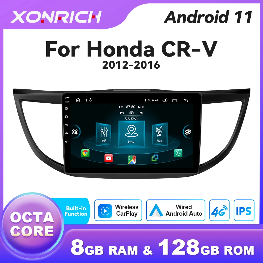 8GB 128GB Android 11 Car Radio Player For Honda CRV CR-V 2012 2013 2014 2015 2016 GPS Multimedia Navigation IPS Stereo Carplay