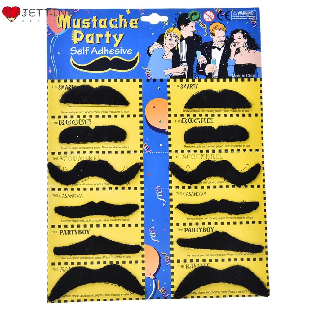 12Pcs/Set Self Adhesive Fake Beard Mustaches Mexican Fiesta Party Supplies Halloween Christmas Costume Fake Mustaches Sticker