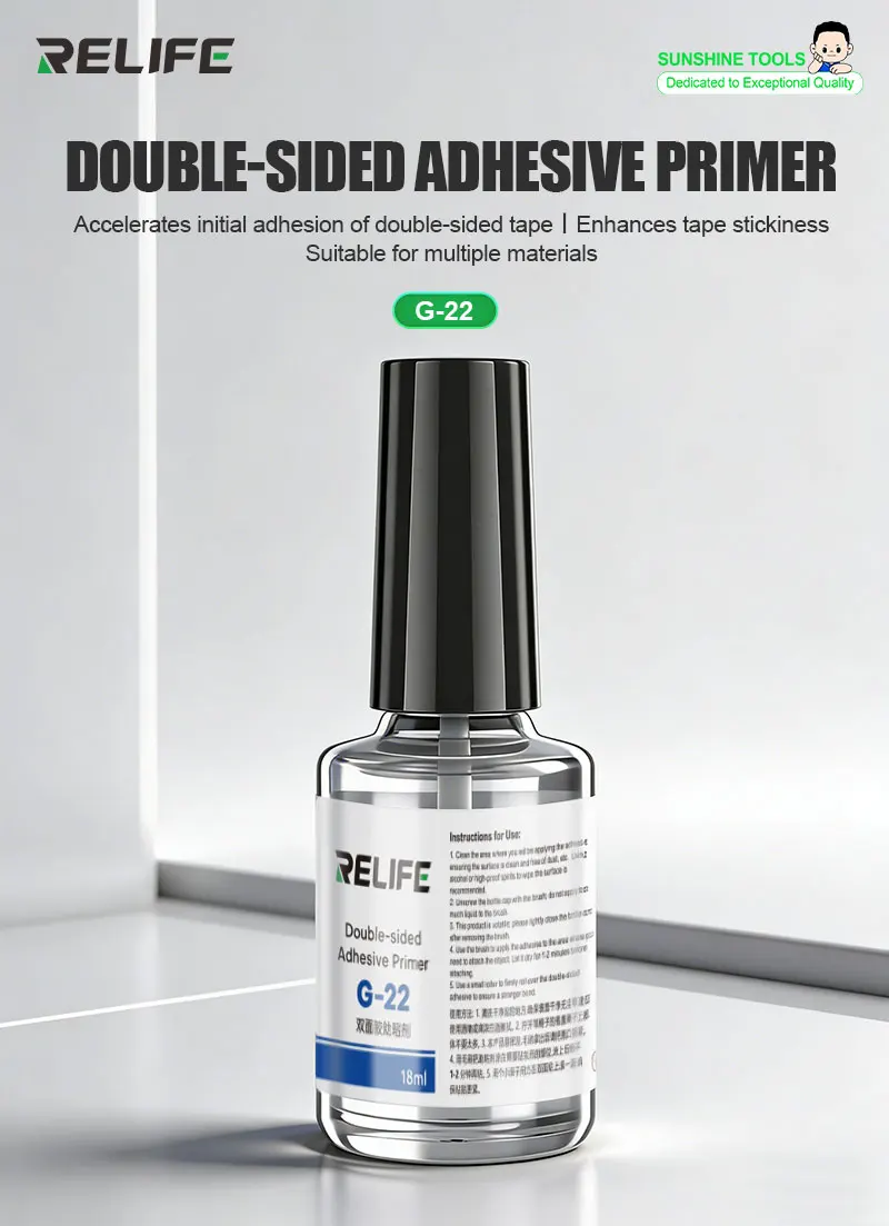 RELIFE G-22 18ml Double-sided Adhesive Primer with Built-in Brush Threaded Mouth for Phone Frame Car Plastic Glass repair