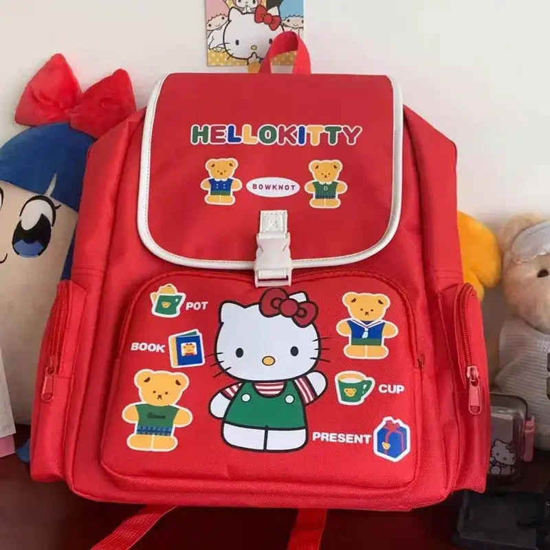 Czerwona torba na ramię Hello Kitty dla dzieci Anime Sanrio śliczny plecak szkolny o dużej pojemności tornister na komputer dla dzieci