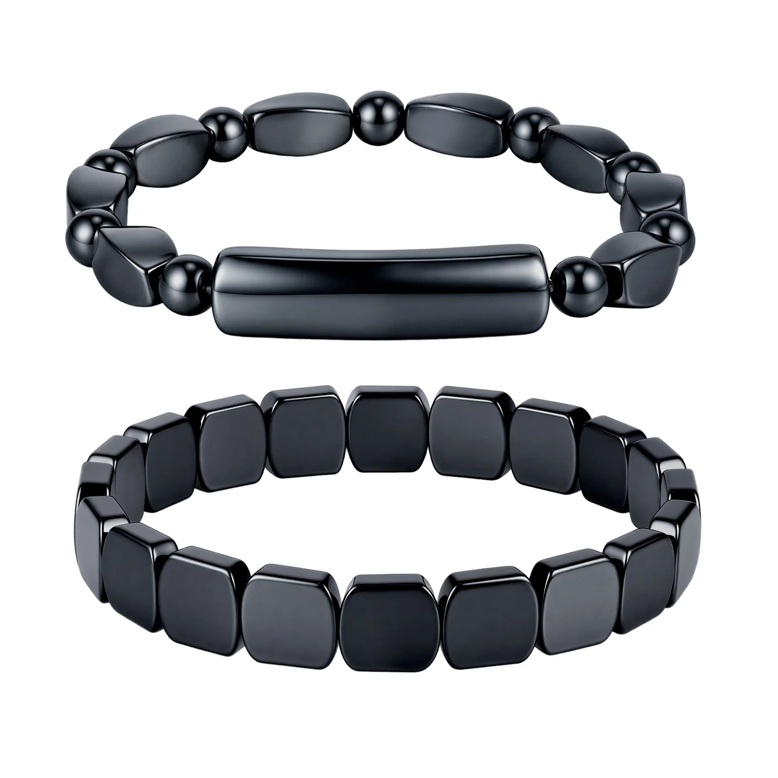 Natural Hematite Elastic Bracelet for Men Square Black Natural Stone Reclaim Your Confidence Bracelet Fashion Jewelry Birthday