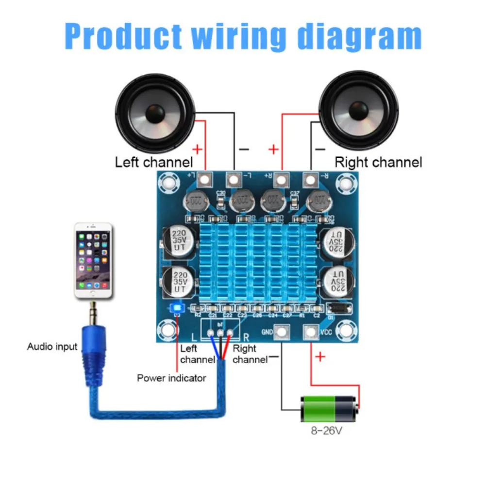 XH-A232 30W+30W Dual Channel Sound Amplifier Board DC8-26V Class D Digital Audio Amplifiers AMP Module For DIY Speaker