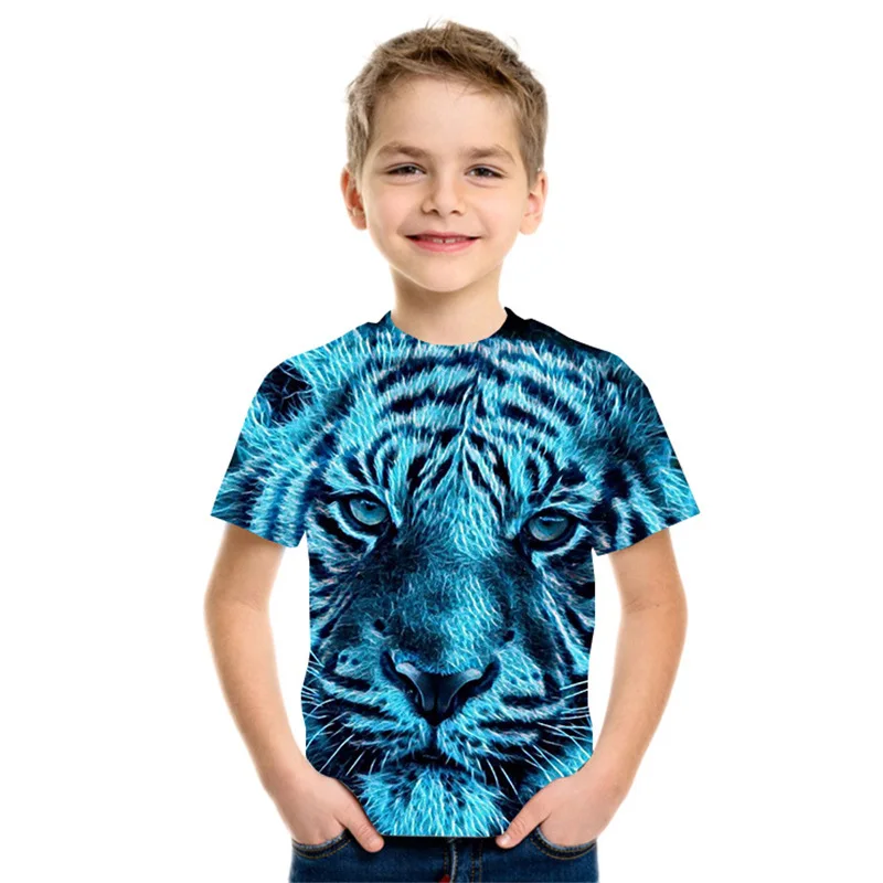 2024 Baby Summer Clothes Short Sleeve Kids Clothes Print Animal Lion Tiger Graphic T Shirts Children's T-Shirt for Girl Clothing