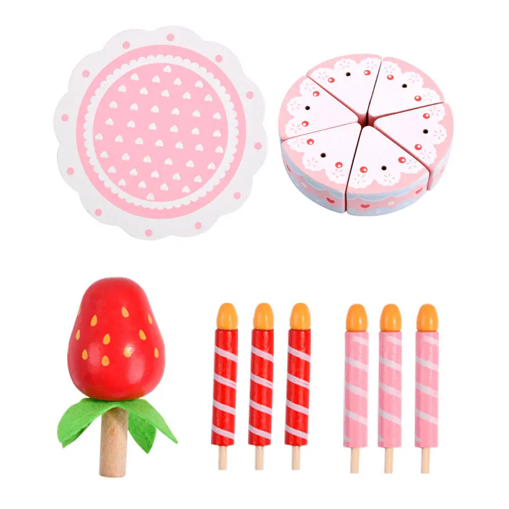 1Set Wooden Kitchen Cutting Birthday Cake Simulation Fun Educational Food Playset for Kids Parent Child Interaction