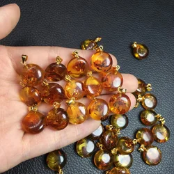 1 Pc Fengbaowu Natural Flower Amber Pendant Round Cabochon 925 Sterling Silver Fashion Jewelry Gift For Women Men