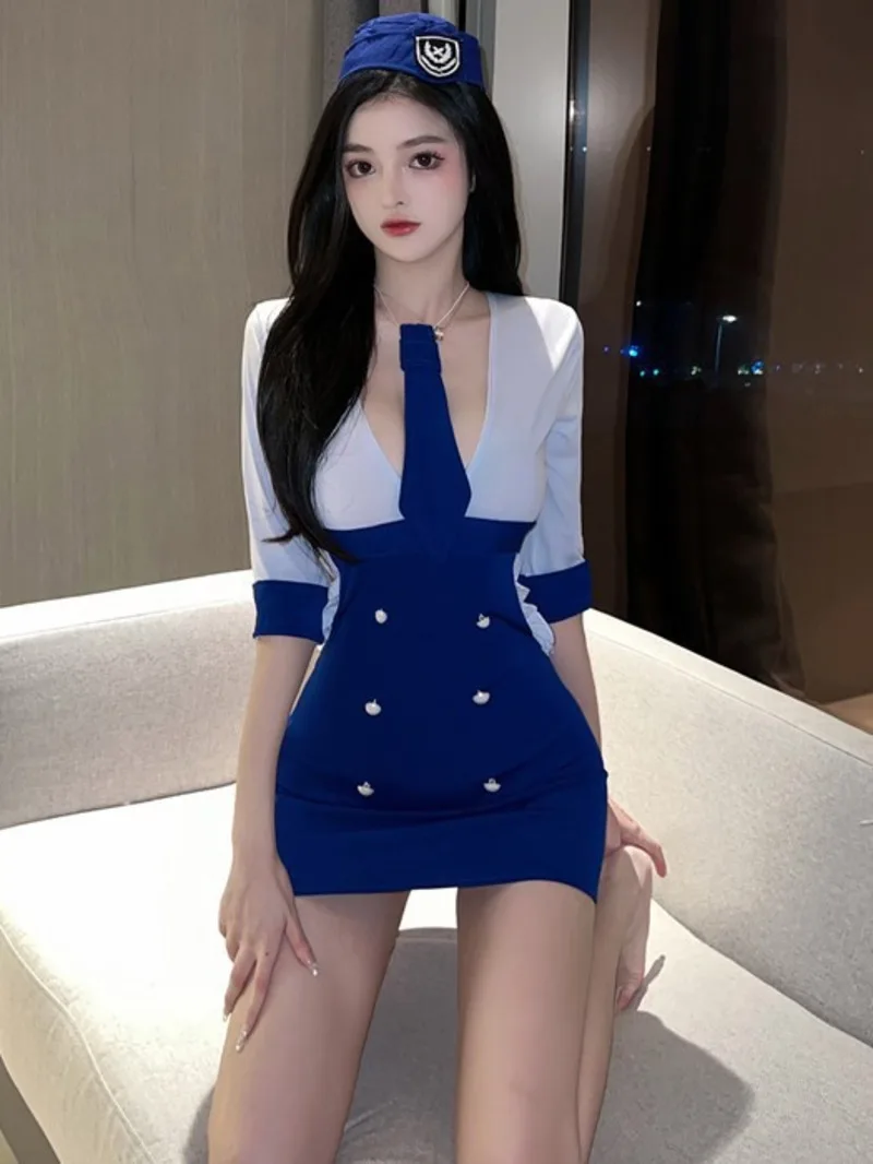 Women Pure Desire Style COSPLAY Flight Attendant Uniform Seduction Women Dress Elegant Sweet Fashion Korean Women 2024 New 8FBO