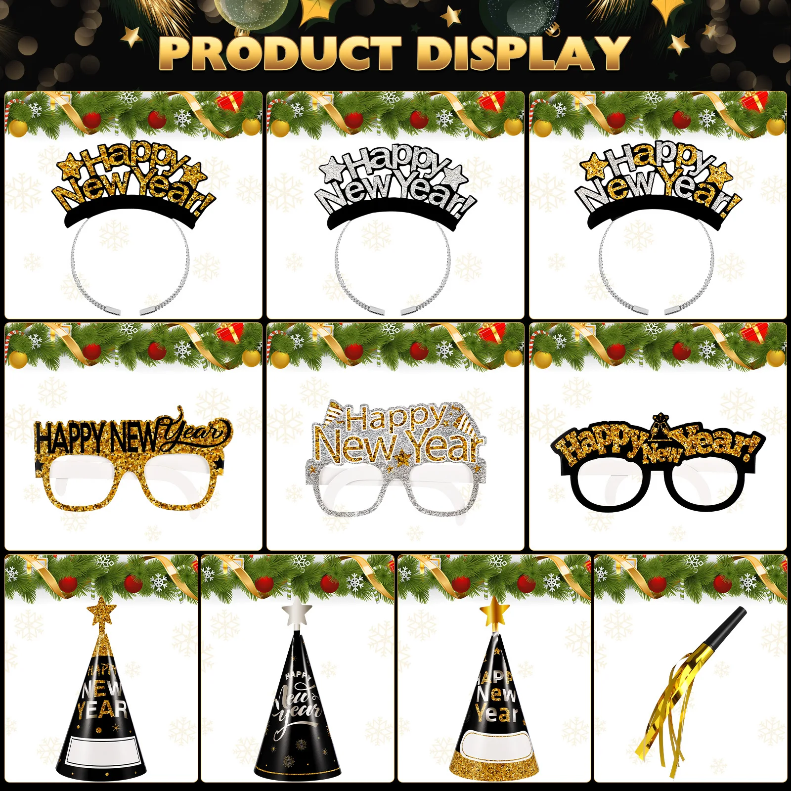

New Year Party Set 2024 Lightweight Hats With Blessing Letters Photo Props For Countdown Masquerade Carnival Party