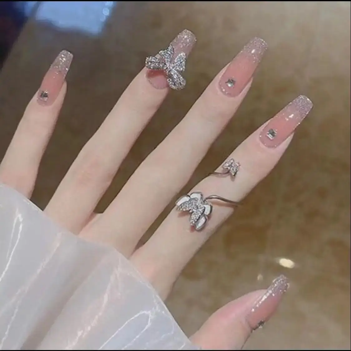 Hot selling fake nail girl's secret to manicure configuration for you  Butterfly style wearing nail art Rhinestones