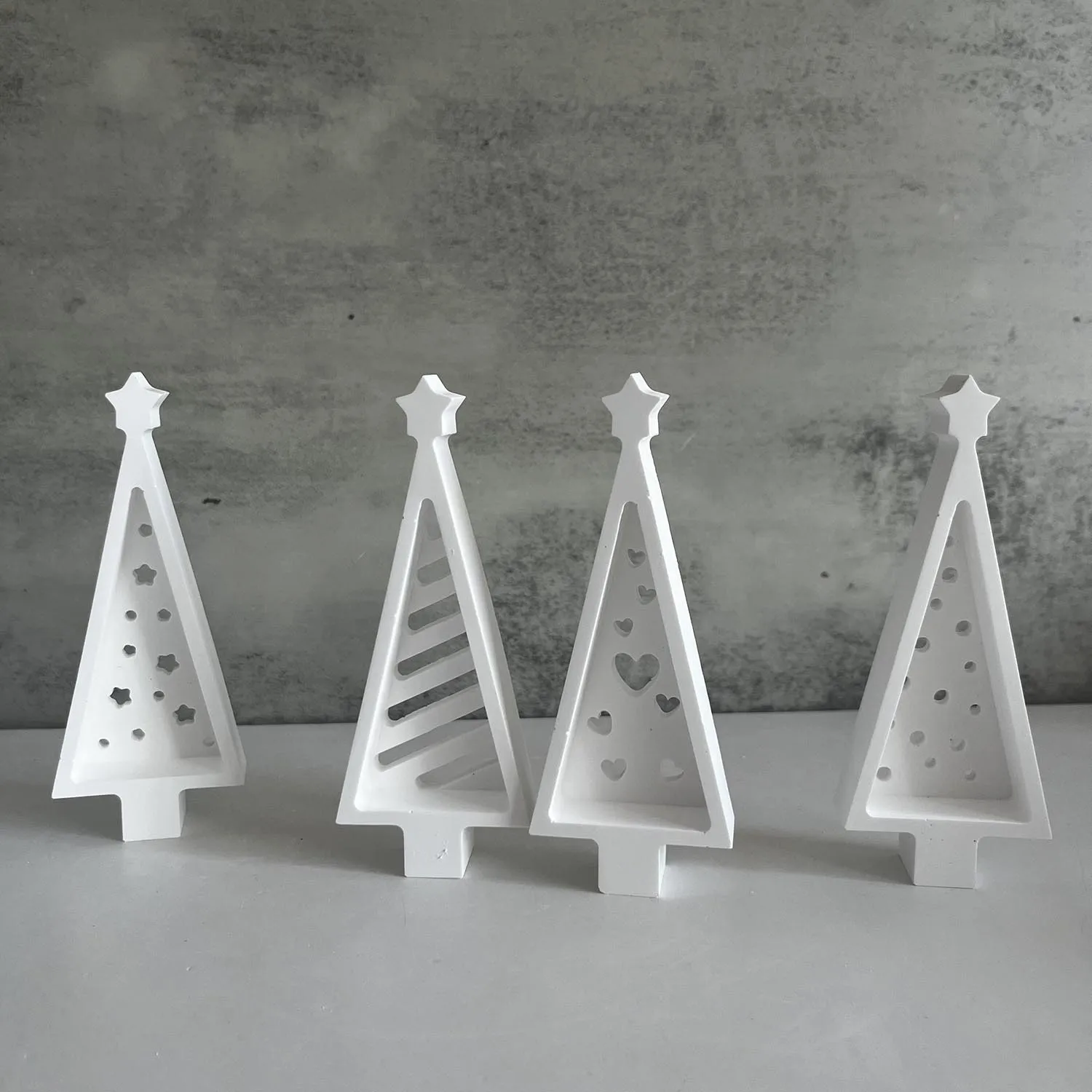 Christmas Tree Rack Silicone Molds Hollow Out Slash Line Heart Star Roof Trees Gypsum Plaster Mould Ornament Cement Resin Mold