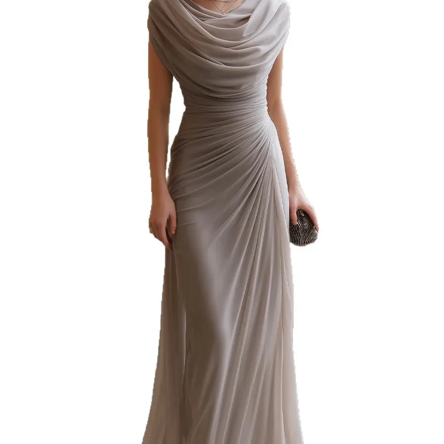 Slip on Single Dress Mermaid Graceful with Elegant Midi Waist Mid Waist Long Length Straight Socialite Style Spring for Women