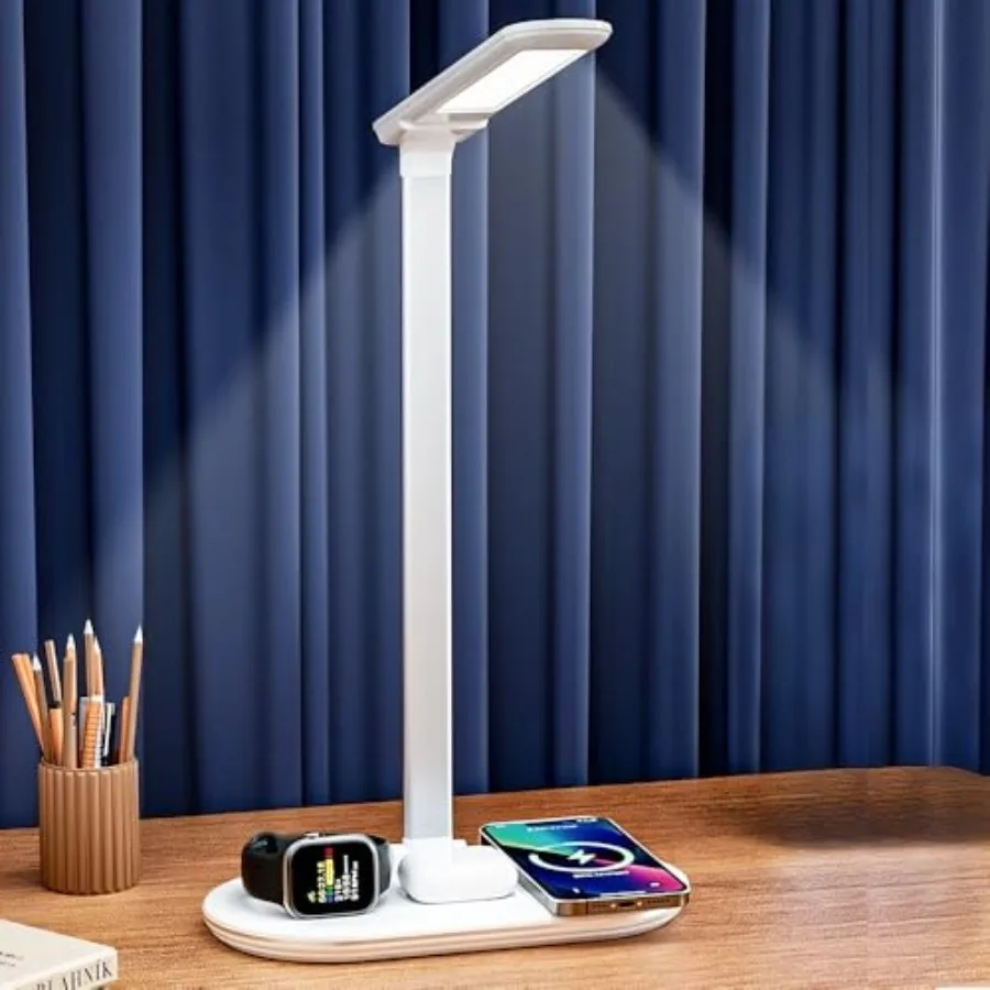 

3in1 Wireless Charging Eye-Care Desk Lamp 15W Fast Charging Station for Phone, Smartwatch and Earbuds, Touch Control Dimmable L