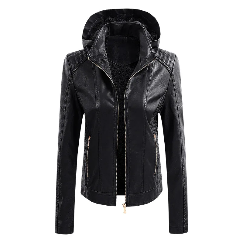 Autumn And Winterpujacket Coat For Women Removable Fleece-lined Hooded Leather Coat European And American Women\'s Clothing