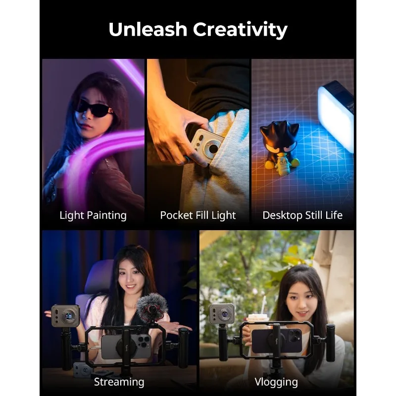 SMALLRIG Vibe P108 Pro RGB Video Light, Portable Led Camera Light for Photography, Cold Shoe Light, CRI95+, 2500-6500K, 12 Effec