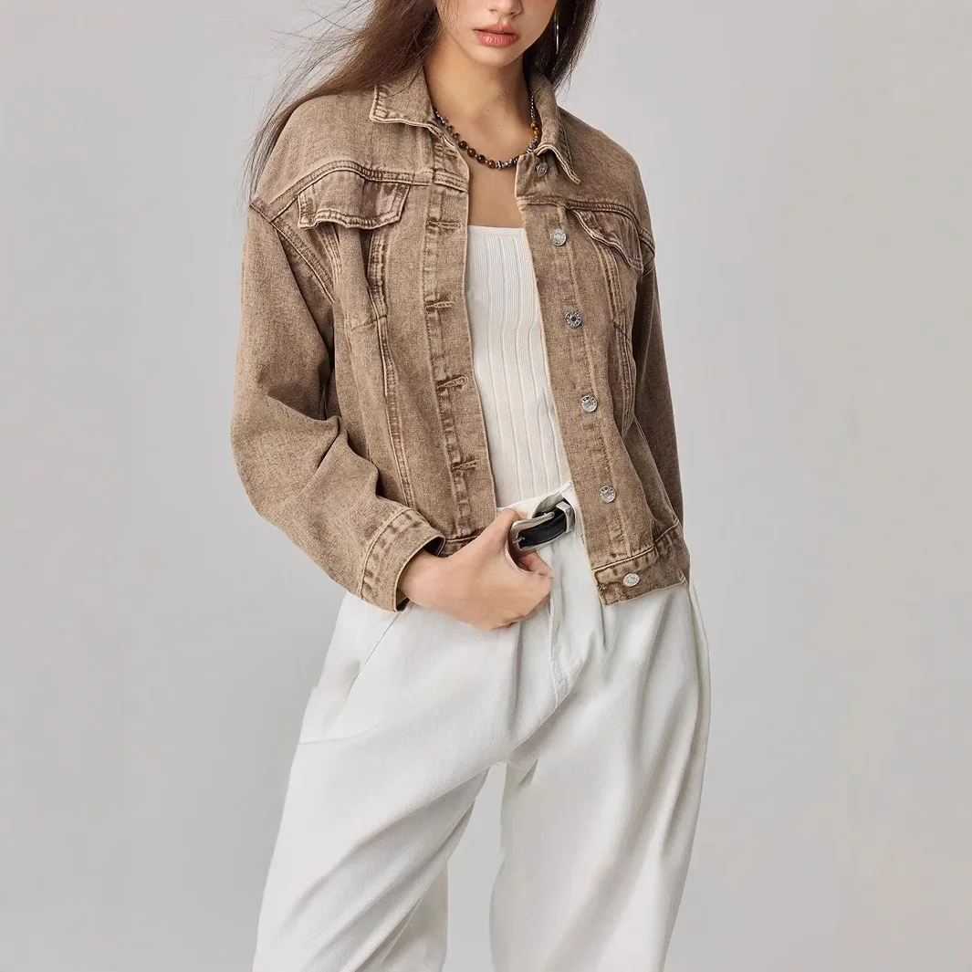 Krótka kurtka jeansowa damska, modna, z charakterem, styl INS, dostępna w magazynie, model 15826 #